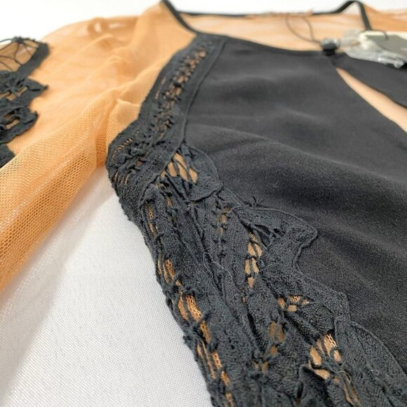 NWT FOR LOVE & LEMONS VALENTINA BLACK EMBROIDERED NUDE SHEER MESH ROMPER - S - Picture 10 of 13